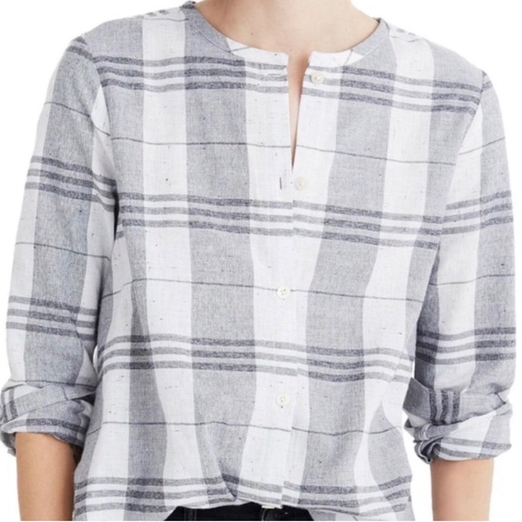 Madewell plaid collarless swingy bottom down blouse, size XS - Picture 7 of 9